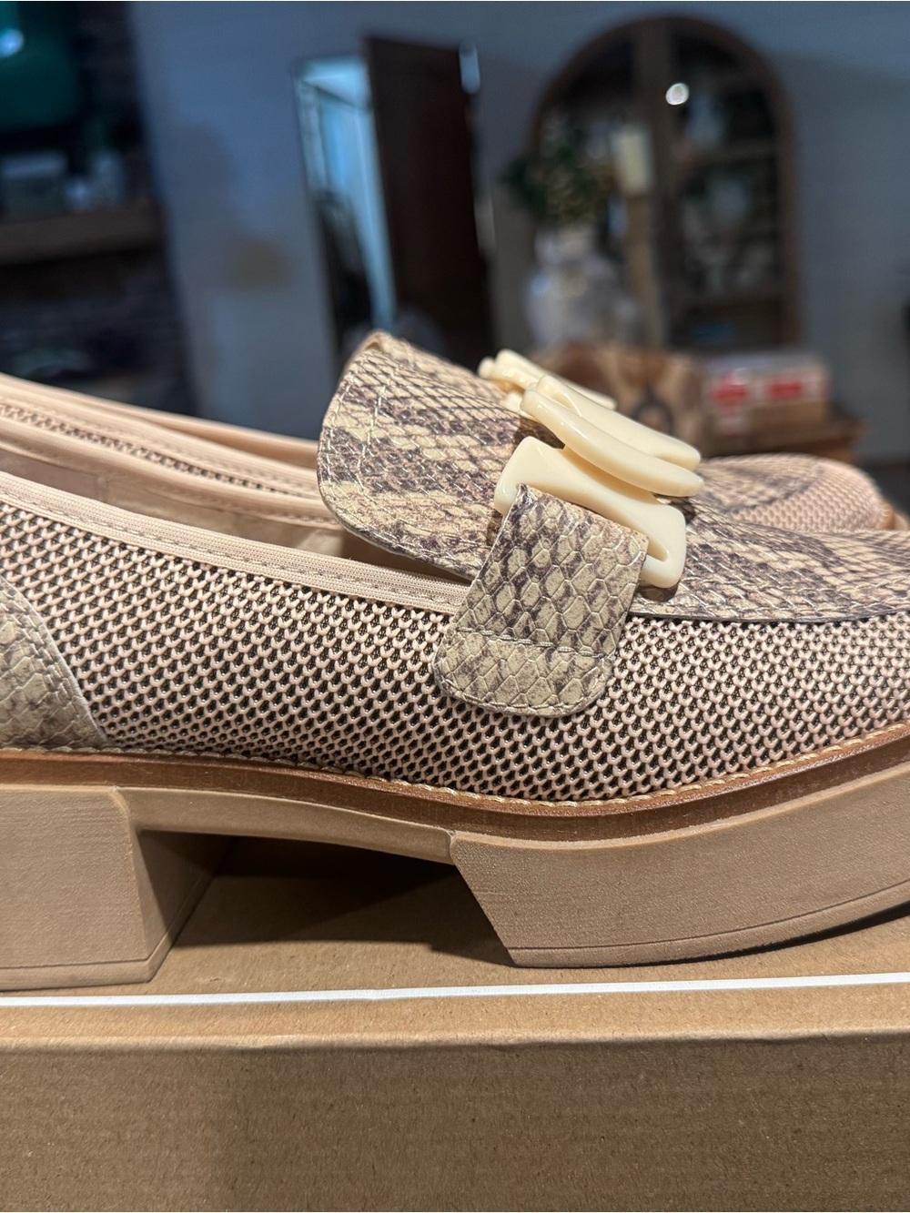 Dolce Vita Beige Snake-Print & Cream Buckle Loafer